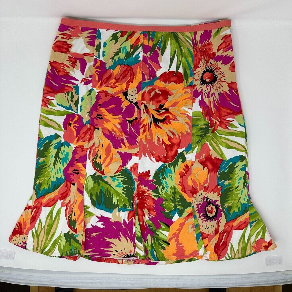 Bandolino Womens Godet Skirt Size 4 Multicolored Floral Pleated Hem-Stretch